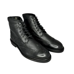 Scarpe di Maremma Anfibio Artigianale Con Pelliccia Di Agnello Cucito Blake Nero*Uomo Stivaletti