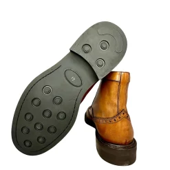 Scarpe di Maremma Anfibio Artigianale Con Pelliccia Agnello Cucito Blake*Uomo Stivaletti