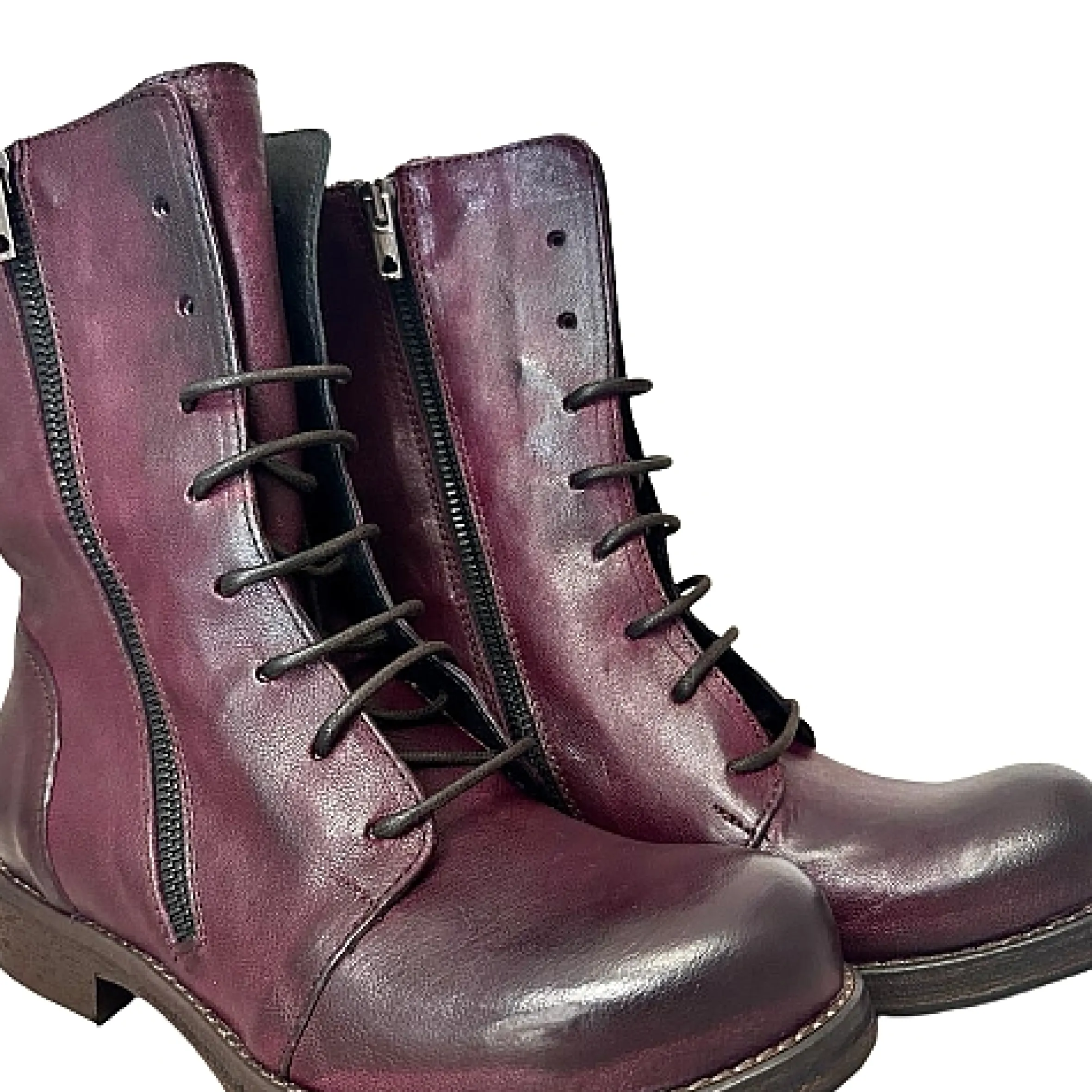 Scarpe di Maremma Anfibio In Pelle Tuffata Bordeaux Cucito Blake*Donna Stivali