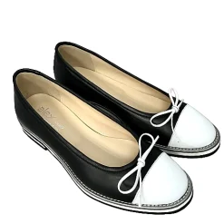Scarpe di Maremma Ballerina Artigianale In Pelle Nera E Bianca*Donna Ballerine
