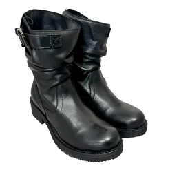 Scarpe di Maremma Biker Artigianale Basso In Pelle Nera Pfv*Donna Stivali