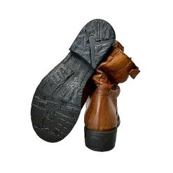 Scarpe di Maremma Biker Basso Artigianale In Pelle Tuffata Cuoio*Donna Stivali