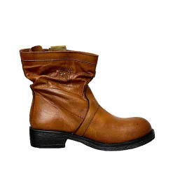 Scarpe di Maremma Biker Basso Artigianale In Pelle Tuffata Cuoio*Donna Stivali