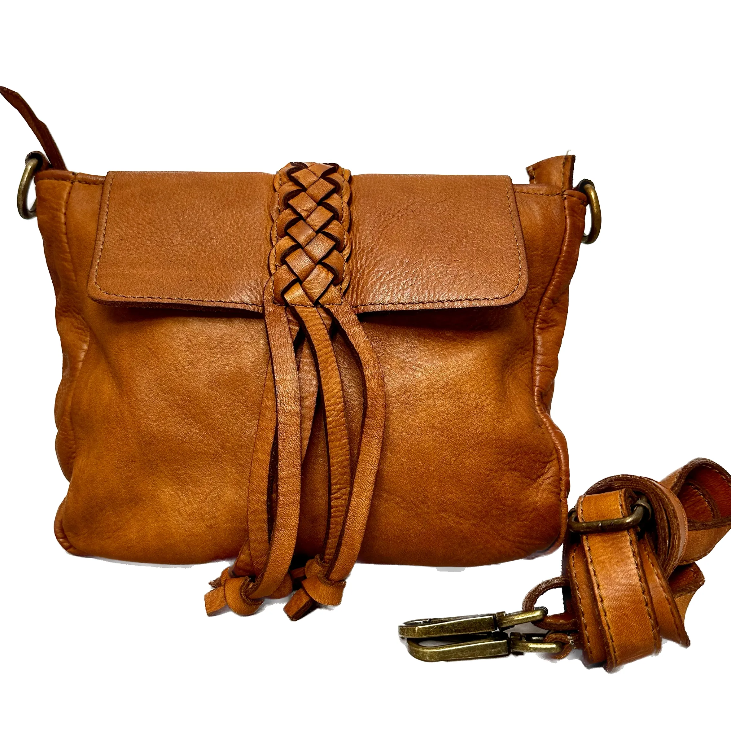 Scarpe di Maremma Borsa Artigianale In Pelle Lavata Con Treccia*Donna Borse Morbide