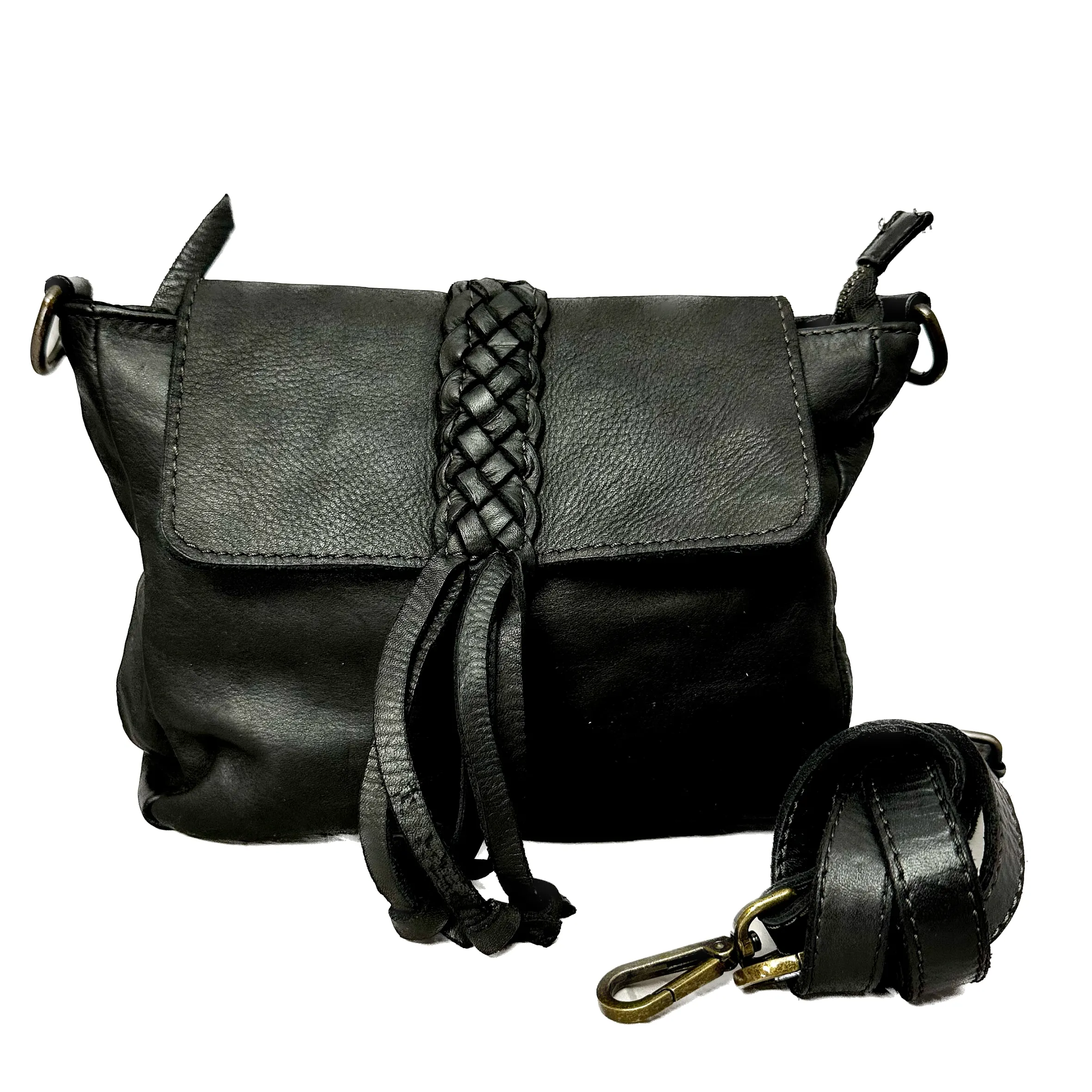 Scarpe di Maremma Borsa Artigianale In Pelle Lavata Con Treccia*Donna Borse Morbide