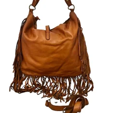 Scarpe di Maremma Borsa Artigianale In Pelle Lavata Con Frange*Donna Borse Morbide