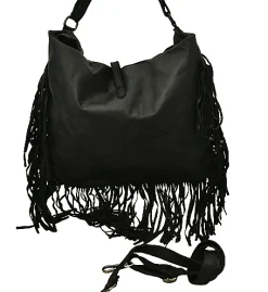 Scarpe di Maremma Borsa Artigianale In Pelle Lavata Con Frange*Donna Borse Morbide