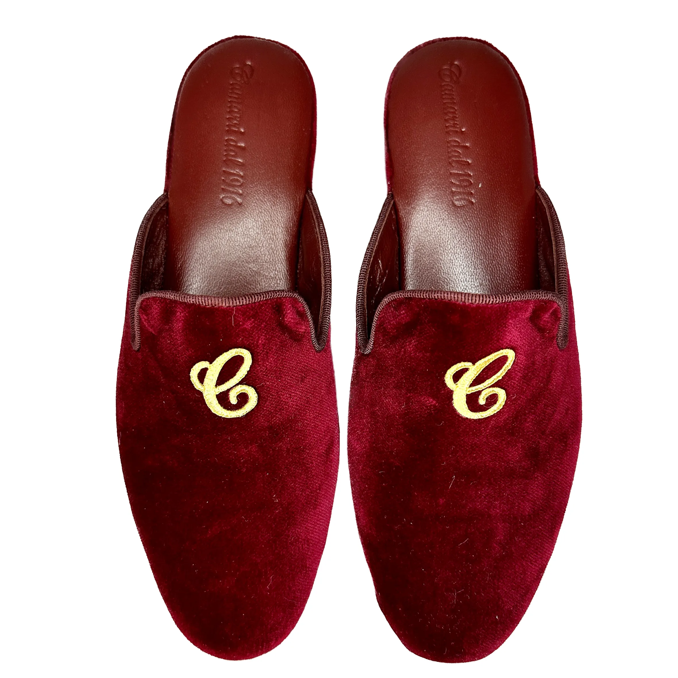Scarpe di Maremma Ciabatta / Scendiletto In Pelle Velluto Bordeaux Con Iniziali Personalizzate*Donna Ciabatte & Pantofole