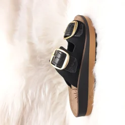 Scarpe di Maremma Ciabatta Doppia Fibbia In Pelle Cocco Nera*Donna Sandali & Ciabatte