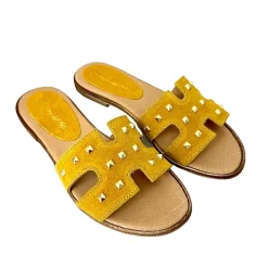 Scarpe di Maremma Ciabatta In Camoscio Giallo Con Borchiette*Donna Sandali & Ciabatte