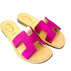 Scarpe di Maremma Ciabatta In Pelle E Cavallino Fucsia Mod. Hermes*Donna Sandali & Ciabatte