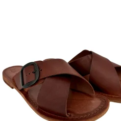 Scarpe di Maremma Ciabatta In Pelle Testa Di Moro Opaco Con Fibbia Mod. Monica*Donna Sandali & Ciabatte