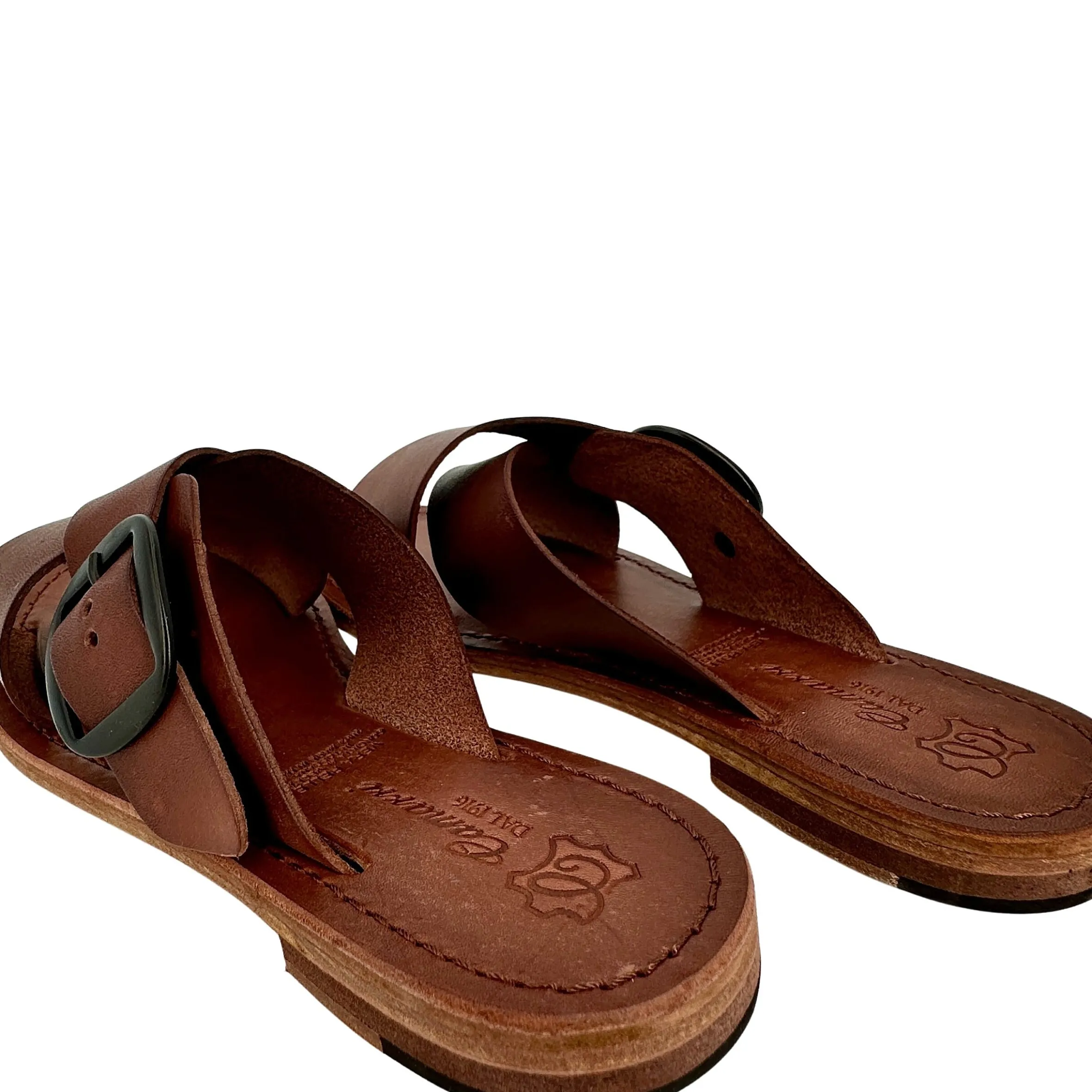 Scarpe di Maremma Ciabatta In Pelle Testa Di Moro Opaco Con Fibbia Mod. Monica*Donna Sandali & Ciabatte