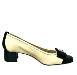 Scarpe di Maremma Decollete In Pelle Beige E Punta Di Vernice Nera*Donna Ballerine