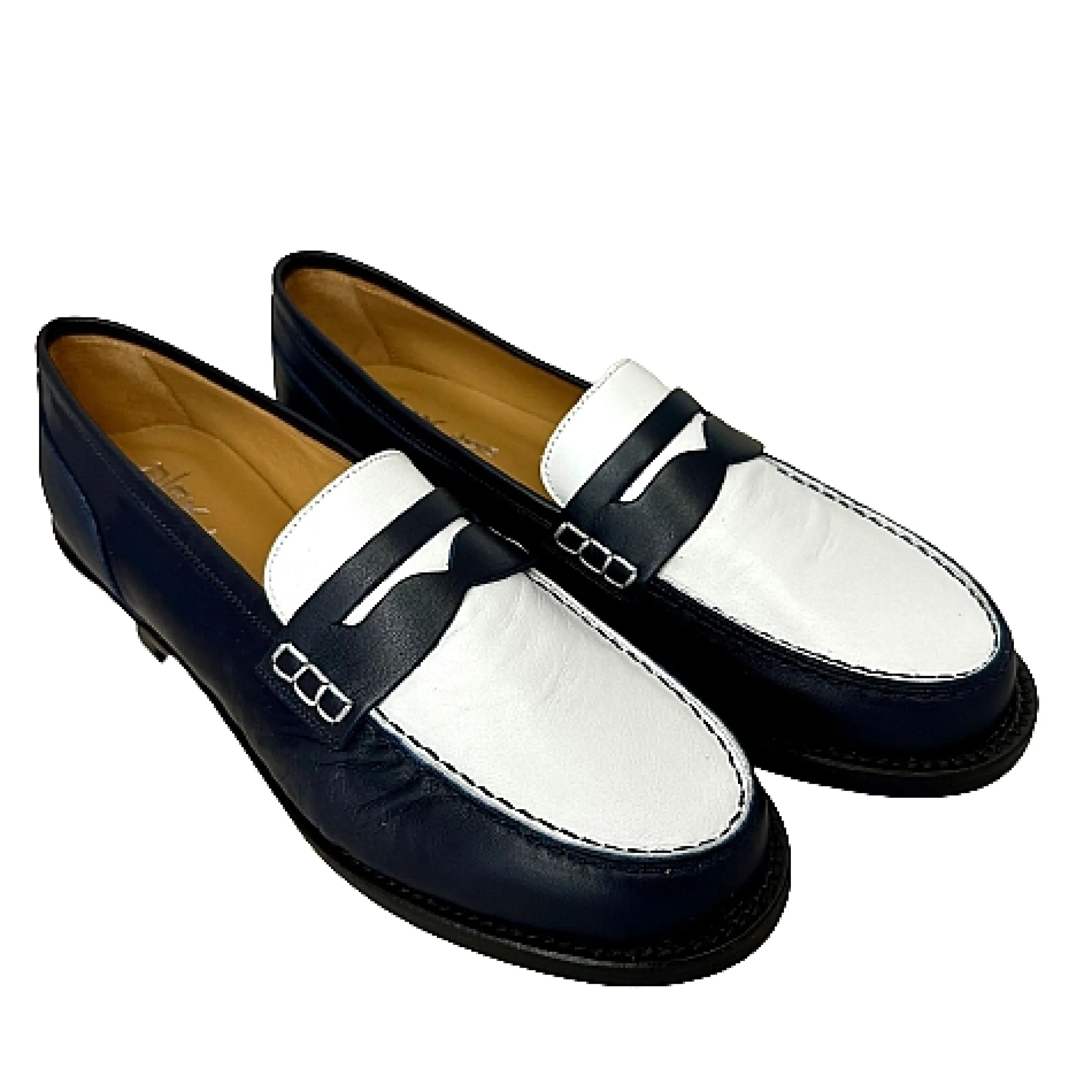 Scarpe di Maremma Mocassino Artigianale Cucito In Pelle Bianca E Blu*Donna Mocassini