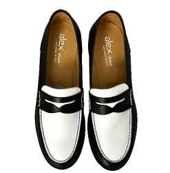 Scarpe di Maremma Mocassino Artigianale Cucito In Pelle Bianca E Nera*Donna Mocassini