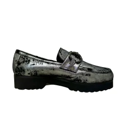 Scarpe di Maremma Mocassino Artigianale In Pelle Laminata Argento E Fodera Di Agnello*Donna Mocassini