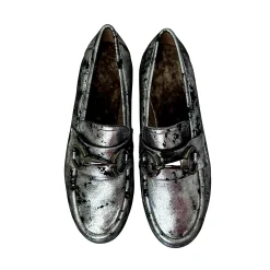 Scarpe di Maremma Mocassino Artigianale In Pelle Laminata Argento E Fodera Di Agnello*Donna Mocassini