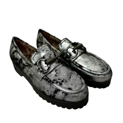 Scarpe di Maremma Mocassino Artigianale In Pelle Laminata Argento E Fodera Di Agnello*Donna Mocassini