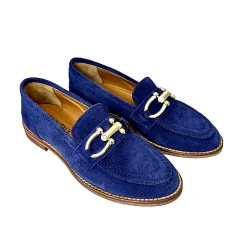Scarpe di Maremma Mocassino Artigianale In Nabuk Blu Con Morsetto*Donna Mocassini