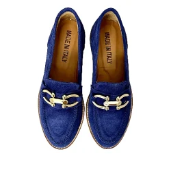 Scarpe di Maremma Mocassino Artigianale In Nabuk Blu Con Morsetto*Donna Mocassini