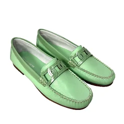 Scarpe di Maremma Mocassino Artigianale In Pelle E Vernice Verde Menta*Donna Mocassini
