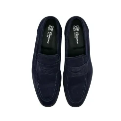 Scarpe di Maremma Mocassino In Camoscio Blu Lavorazione Blake*Uomo Mocassini
