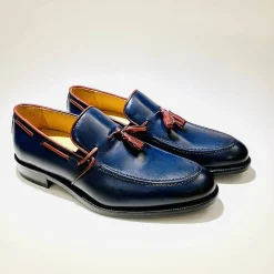 Scarpe di Maremma Mocassino In Pelle Fondo Cuoio Blu*Uomo Mocassini