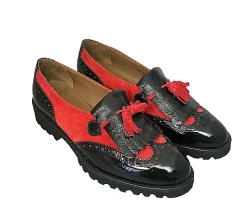 Scarpe di Maremma Mocassino Vernice Nera E Camoscio Rosso*Donna Mocassini