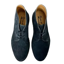 Scarpe di Maremma Polacchina Artigianale Blu Carrarmato Interno In Pelle* Monocolore Camoscio