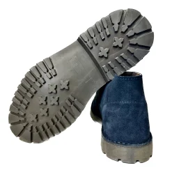 Scarpe di Maremma Polacchina Artigianale Blu Carrarmato Interno In Pelle* Monocolore Camoscio