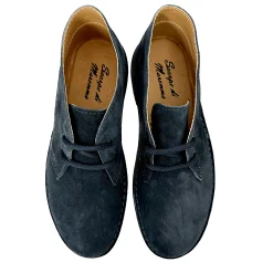 Scarpe di Maremma Polacchina Artigianale Blu Interno In Pelle* Monocolore Camoscio