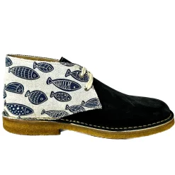 Scarpe di Maremma Polacchina Artigianale Camoscio Blu / Pesci Mix* Tela Colorata