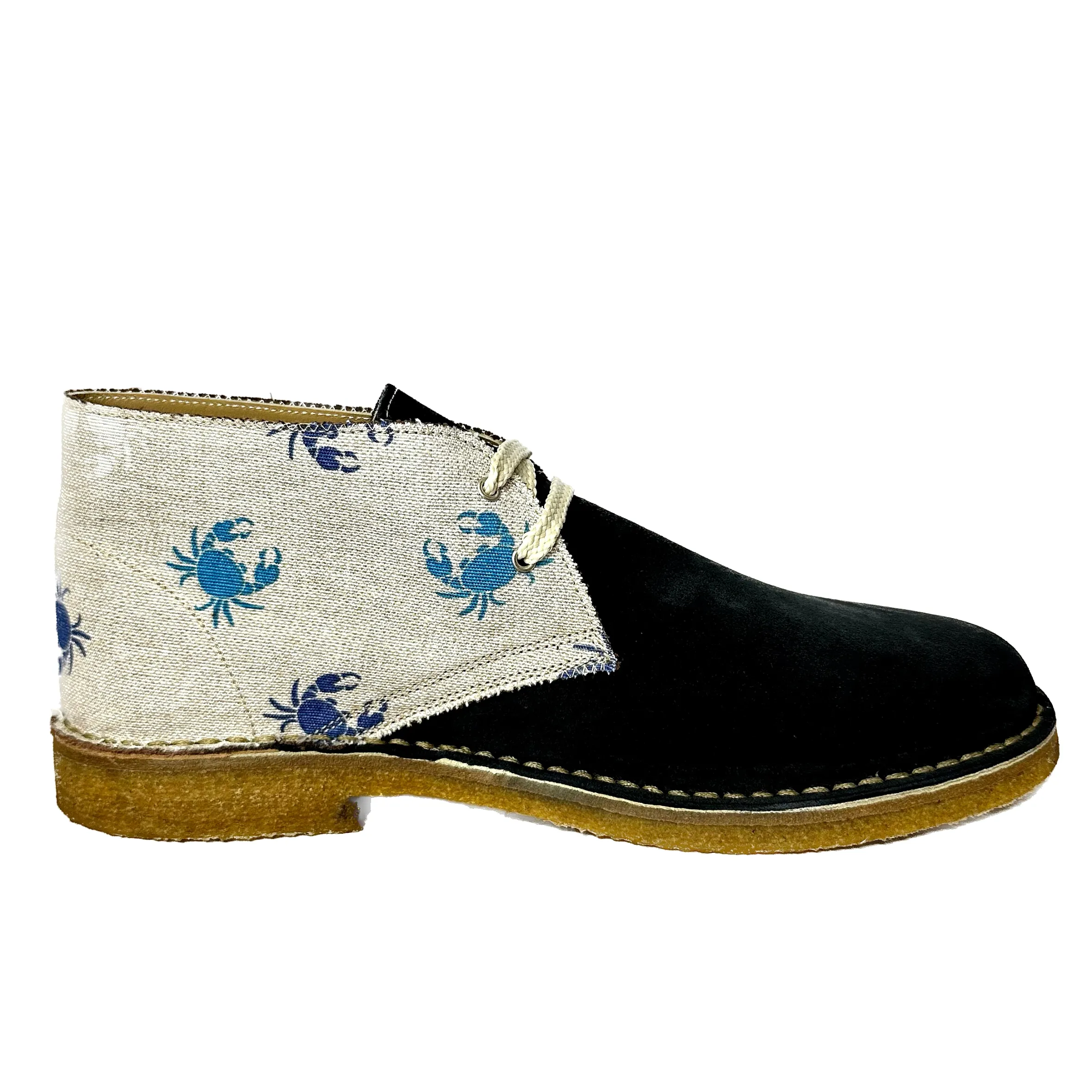 Scarpe di Maremma Polacchina Artigianale Camoscio Blu / Granchi* Tela Colorata