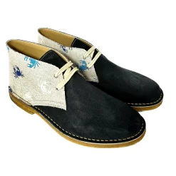 Scarpe di Maremma Polacchina Artigianale Camoscio Blu / Granchi* Tela Colorata