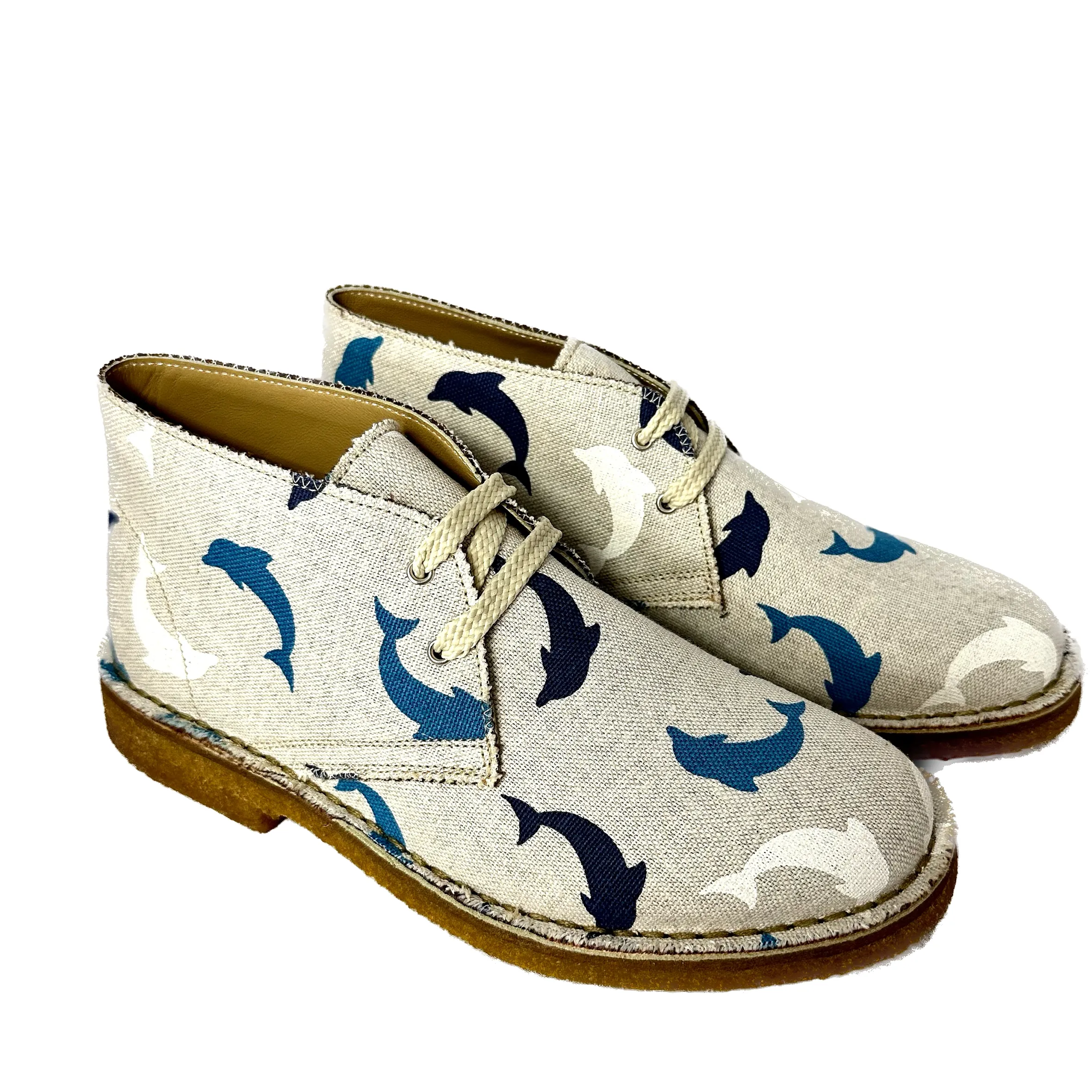 Scarpe di Maremma Polacchina Artigianale Delfini* Tela Colorata