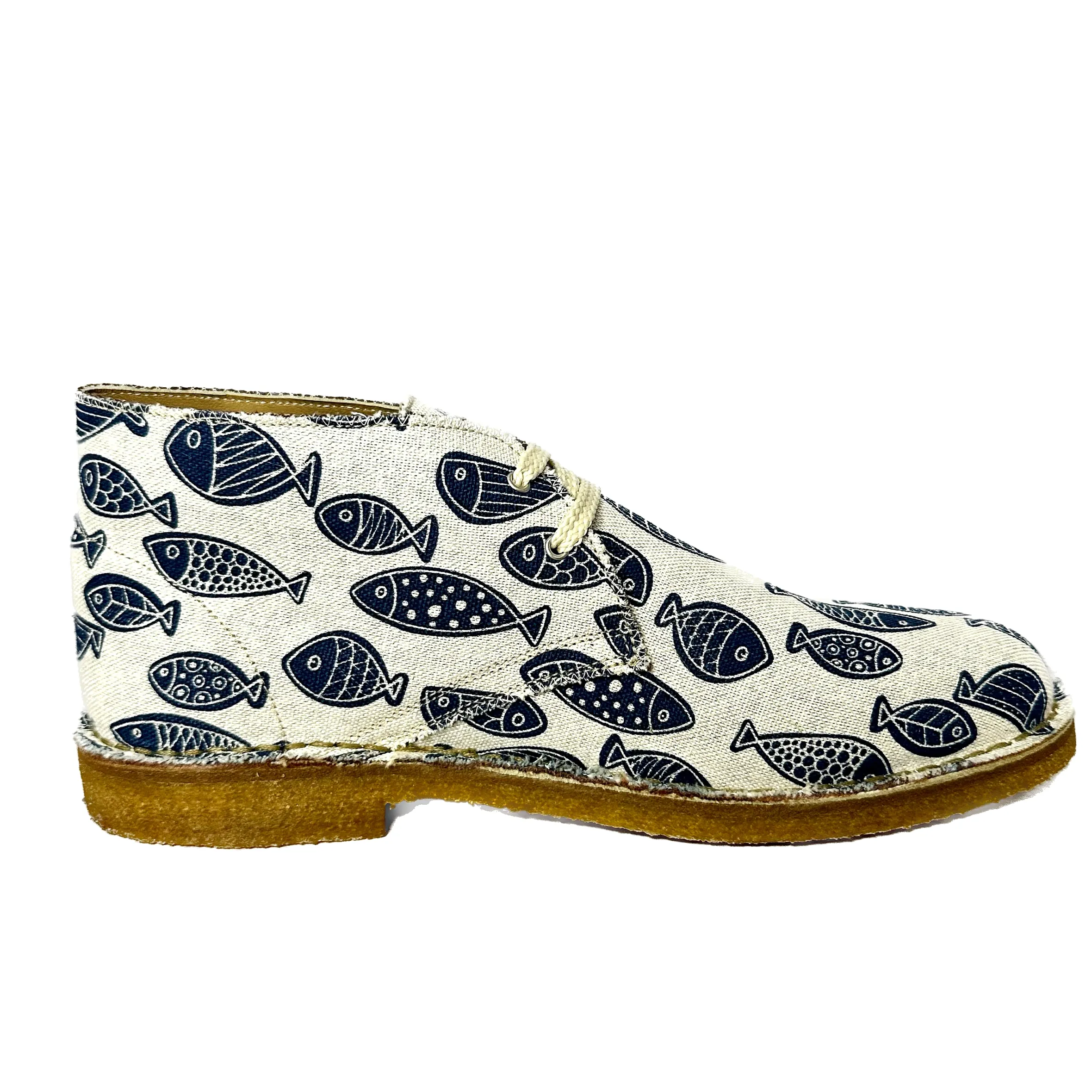Scarpe di Maremma Polacchina Artigianale Pesci Mix* Tela Colorata