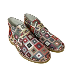 Scarpe di Maremma Polacchina Artigianale Quadrati* Tela Colorata