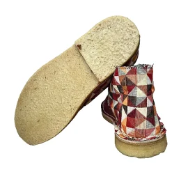 Scarpe di Maremma Polacchina Artigianale Quadri Rossi / Camoscio Bordeaux* Tela Colorata