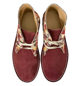 Scarpe di Maremma Polacchina Artigianale Quadri Rossi / Camoscio Bordeaux* Tela Colorata