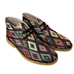 Scarpe di Maremma Polacchina Artigianale Rombi Scuri* Tela Colorata
