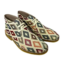 Scarpe di Maremma Polacchina Artigianale Rombi Chiari* Tela Colorata
