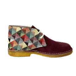Scarpe di Maremma Polacchina Artigianale Rombi Mix / Bordeaux* Tela Colorata
