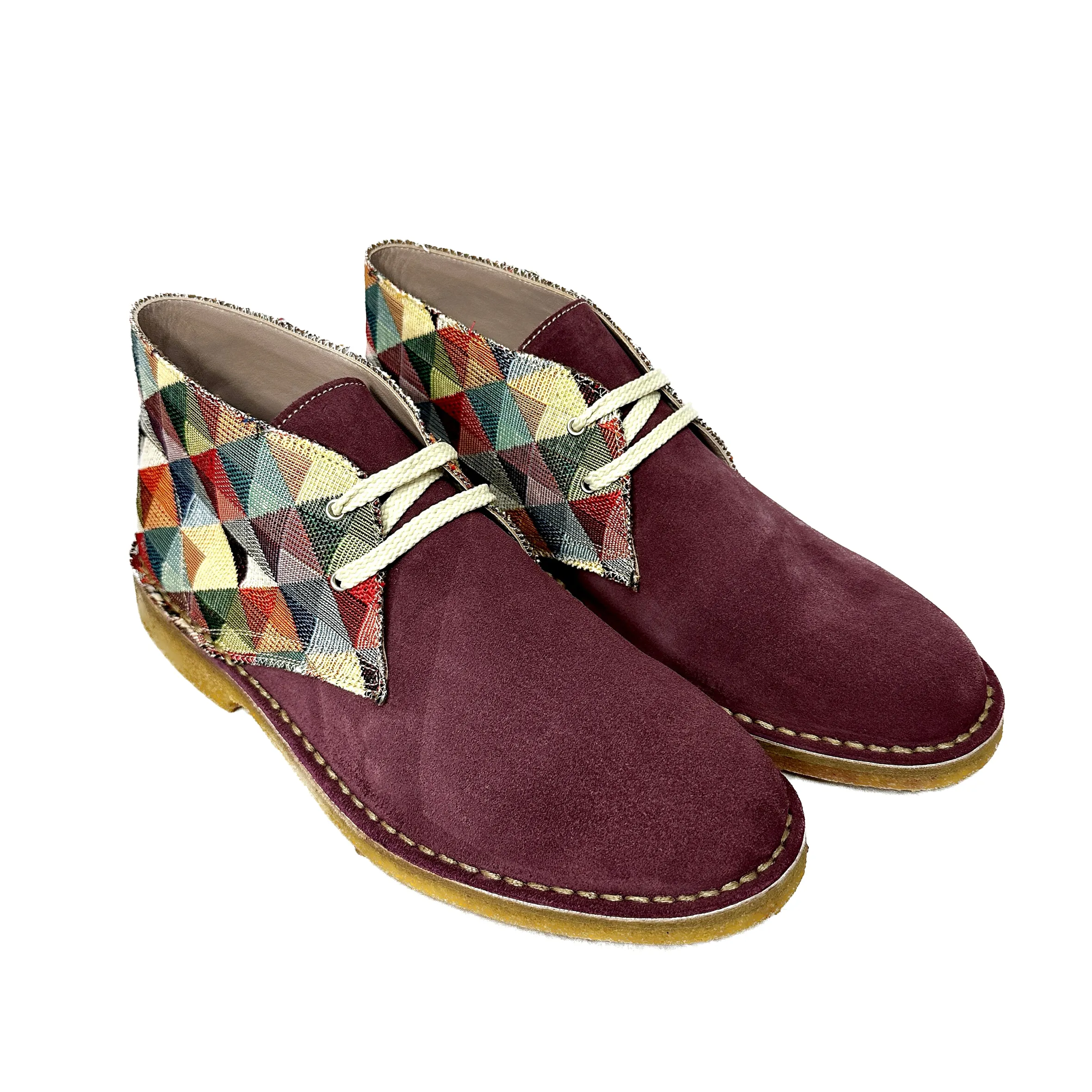 Scarpe di Maremma Polacchina Artigianale Rombi Mix / Bordeaux* Tela Colorata