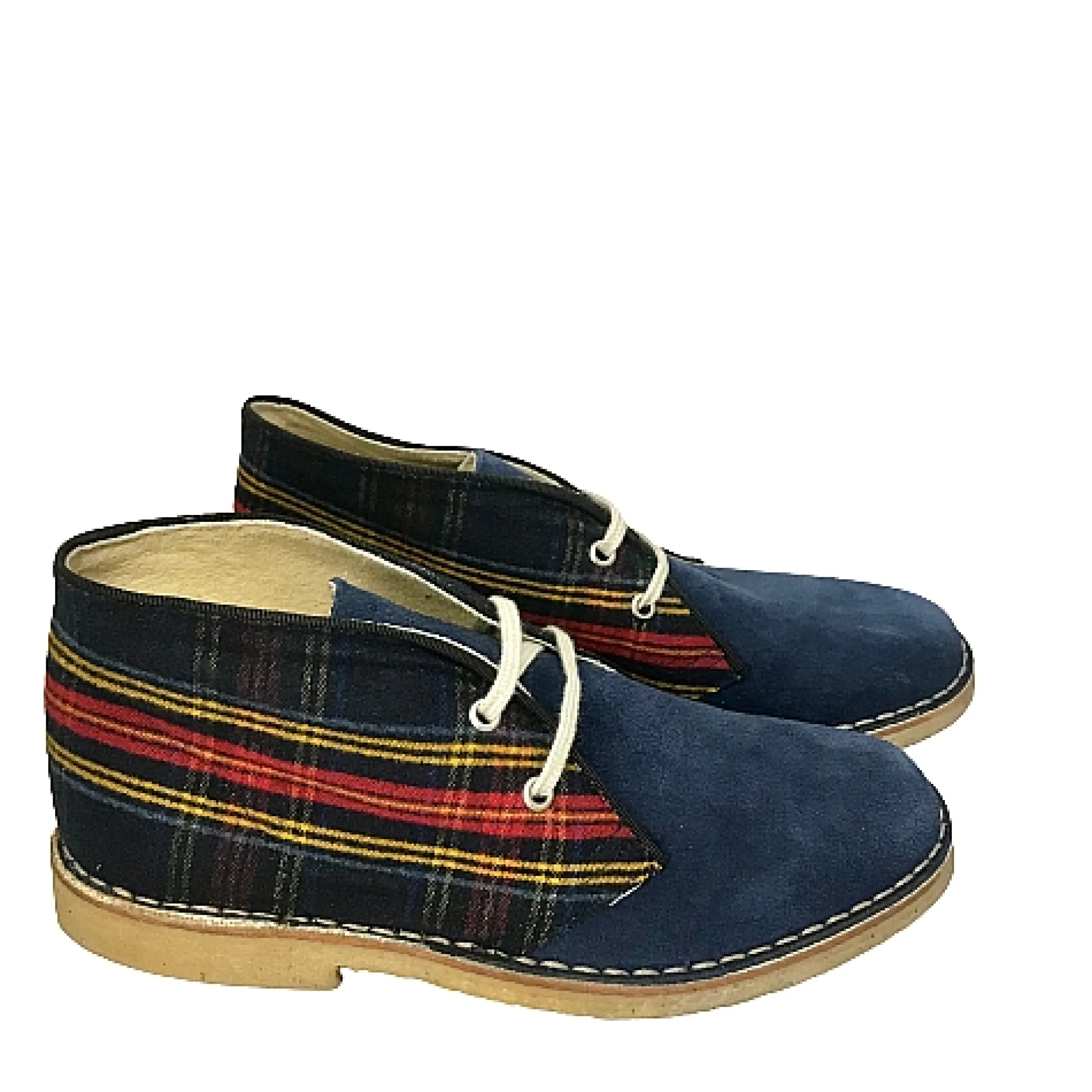 Scarpe di Maremma Polacchina Artigianale Scozia / Camoscio Blu* Tela Colorata