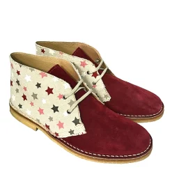 Scarpe di Maremma Polacchina Artigianale Stelle / Camoscio Bordeaux* Tela Colorata