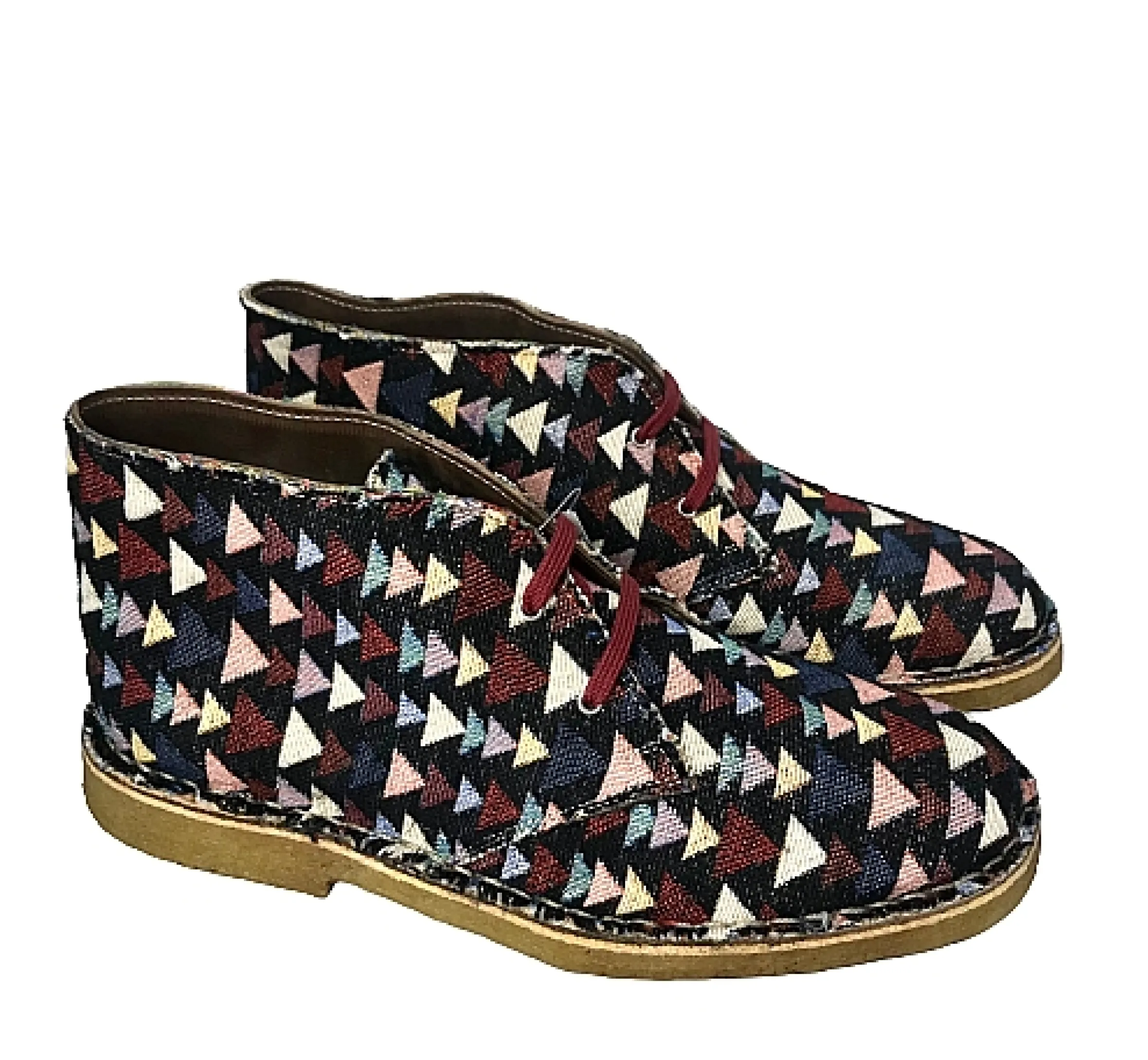 Scarpe di Maremma Polacchina Artigianale Triangoli Scuri* Tela Colorata