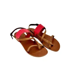 Scarpe di Maremma Sandalo Artigianale Infradito Cuoio E Rosso*Donna Sandali & Ciabatte