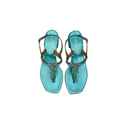 Scarpe di Maremma Sandalo Gioiello Infradito In Pelle Azzurra Laminata*Donna Sandali & Ciabatte