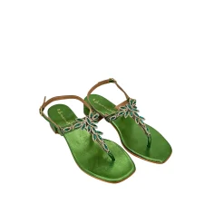 Scarpe di Maremma Sandalo Gioiello Infradito In Pelle Verde Laminata*Donna Sandali & Ciabatte